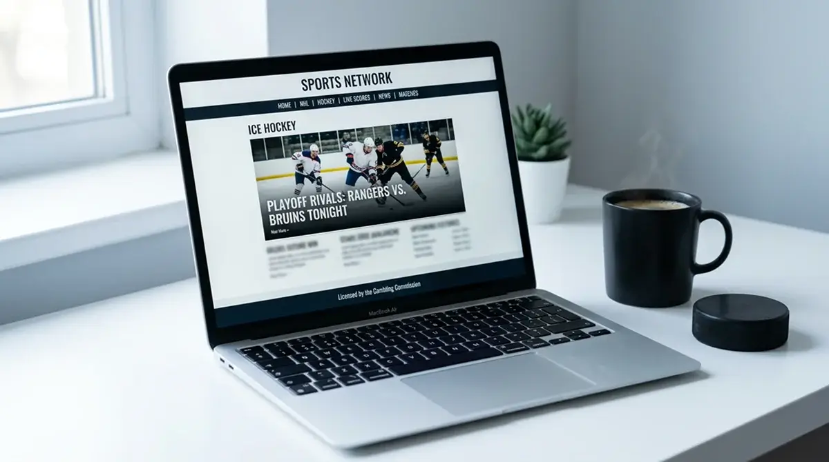 Laptop screen showing a UK sportsbook hockey section with the UKGC licence footer visible